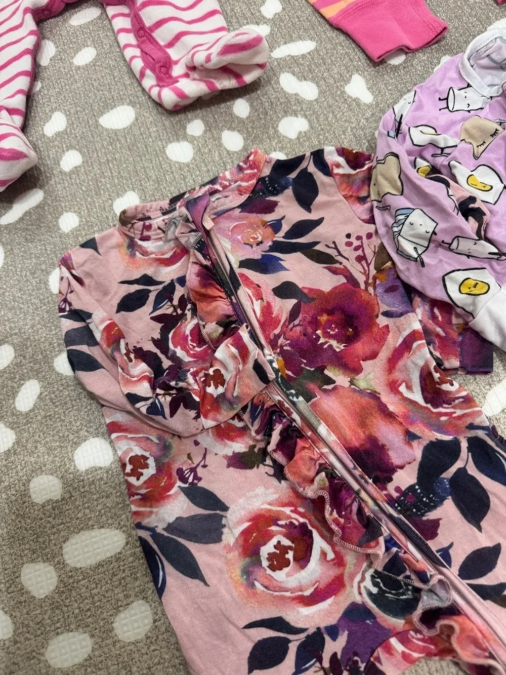 Lot of 6 bamboo footies zippy ruffle baby girl playsuit floral breakfast buddies